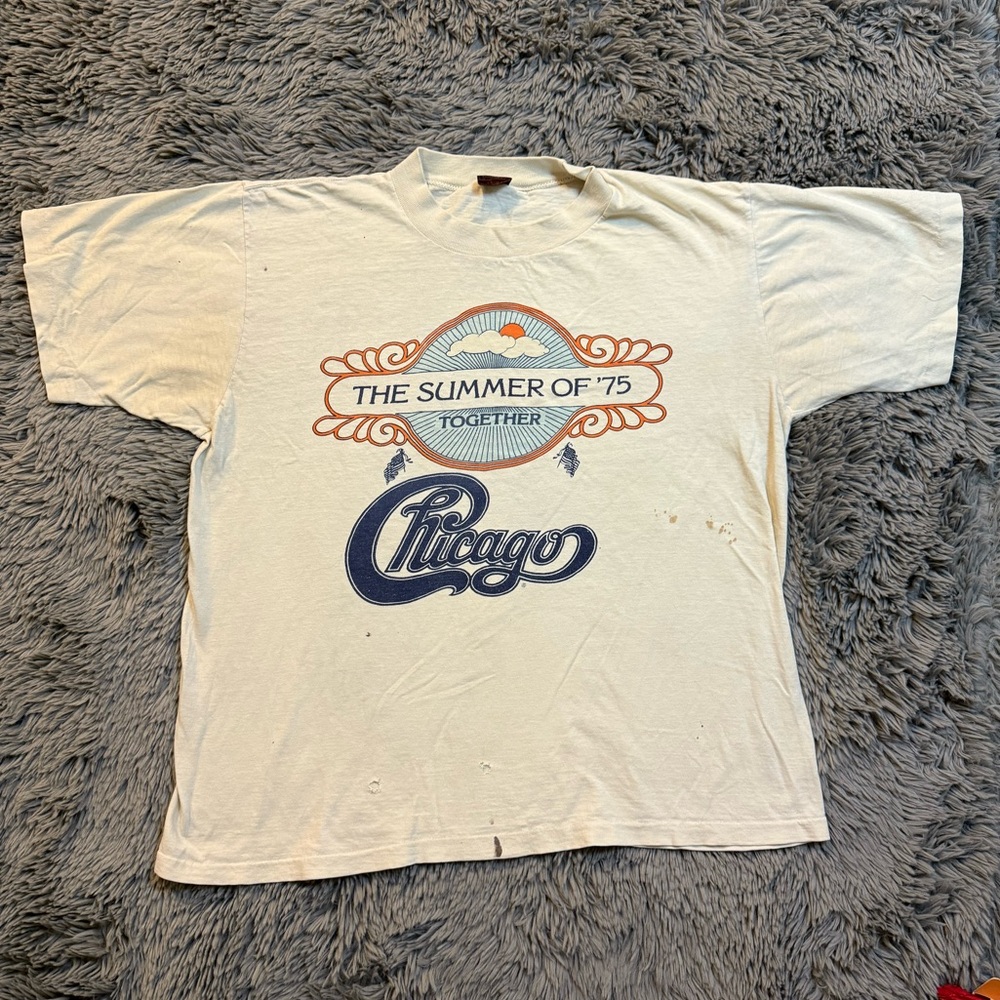Vintage Heavy Summer 1975 Chicago & The Beach Boys T Shirt 70s Rare Concert